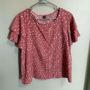 SHEIN Pink Polka Dot Blouse with Ruffle Sleeves